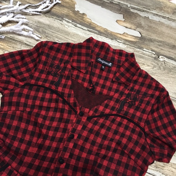 Sourpuss Buffalo Plaid Gunslingers Holiday Dress - Picture 2 of 4